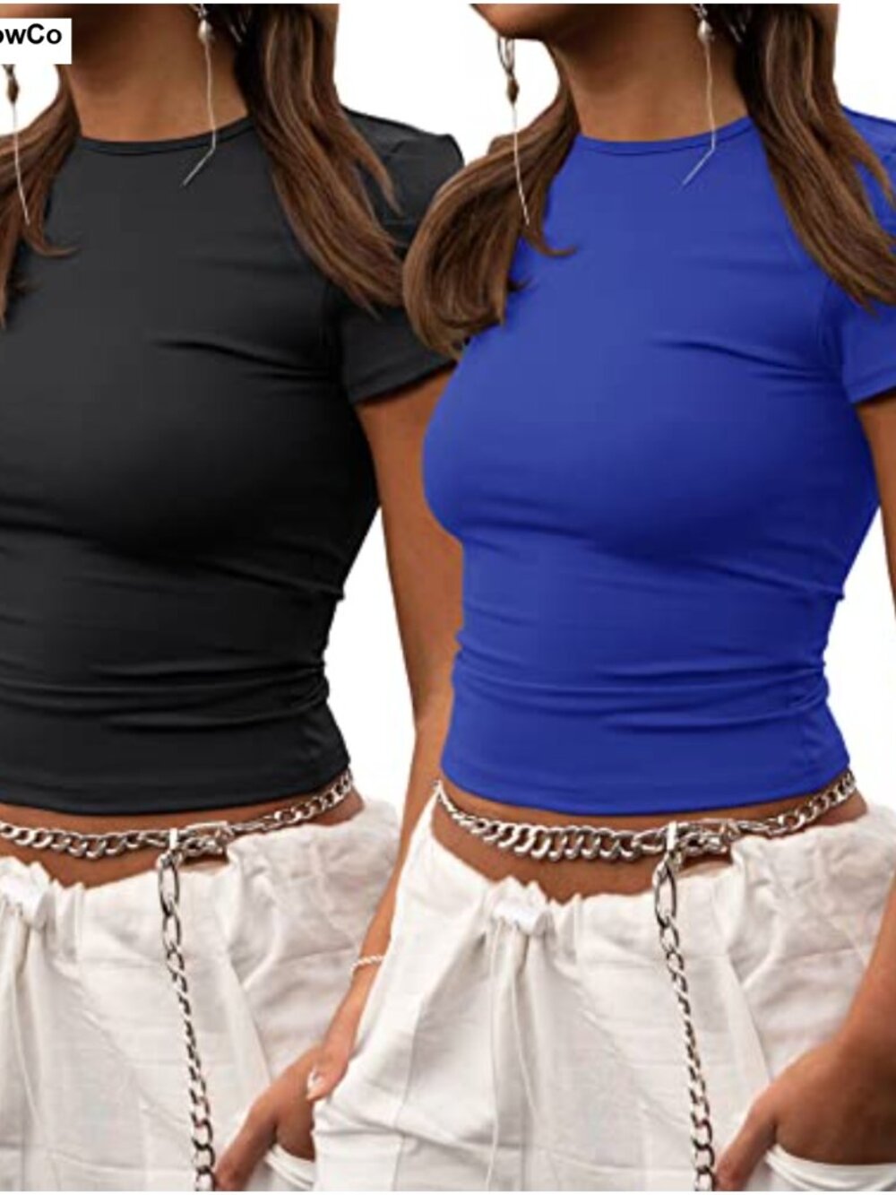 Women's Crop Workout Tops Short Sleeve Compression Gym Shirts 2 Pack